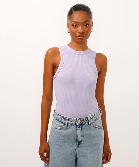 regata canelada cavada rosa escuro - lilas claro M regata canelada cavada rosa escuro - lilas claro M