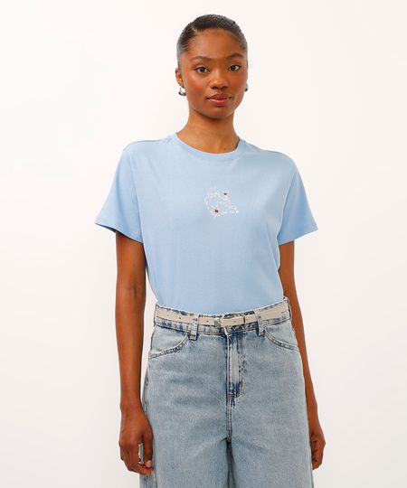 camiseta de algodão wine azul PP camiseta de algodão wine azul PP