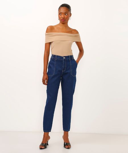 calça mom jeans cós com elástico sawary azul 34