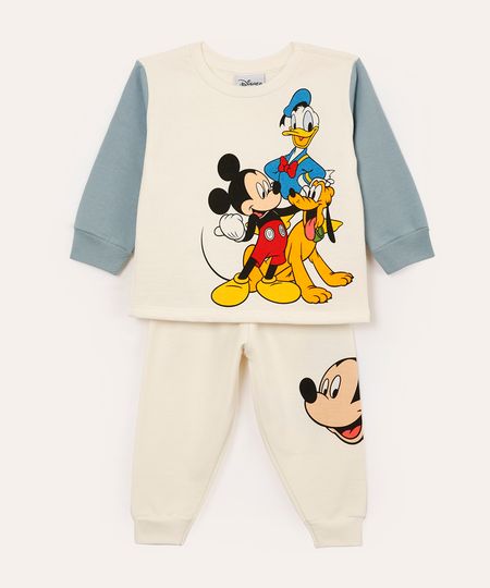 pijama longo infantil de moletom disney off white 5