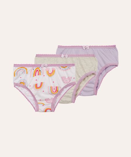 kit de 3 calcinhas de algodão infantil arco íris colorido GG
