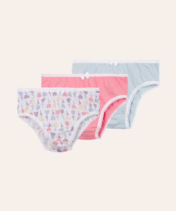 kit de 3 calcinhas de algodão infantil corações colorido GG