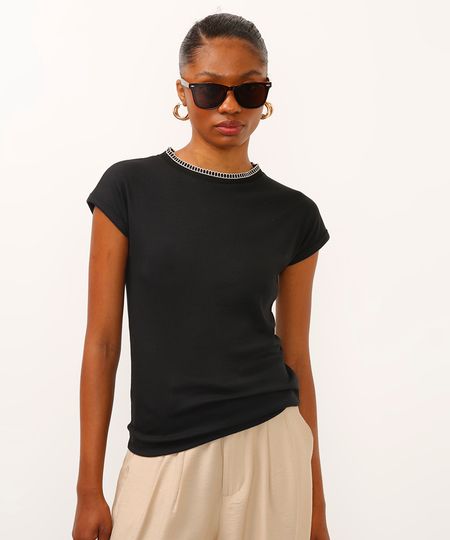 blusa de viscose canelada ponto tricot preta P blusa de viscose canelada ponto tricot preta P