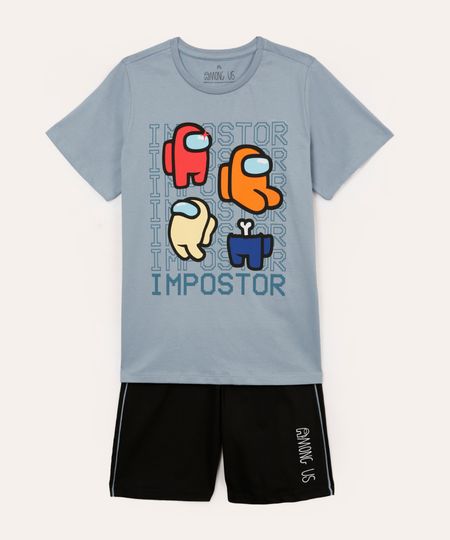 pijama curto infantil de algodão among us azul 6