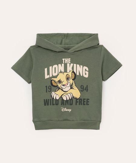 camiseta infantil manga curta com capuz simba verde 1