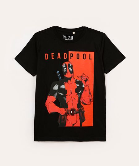 camiseta de algodão juvenil deadpool preta 14