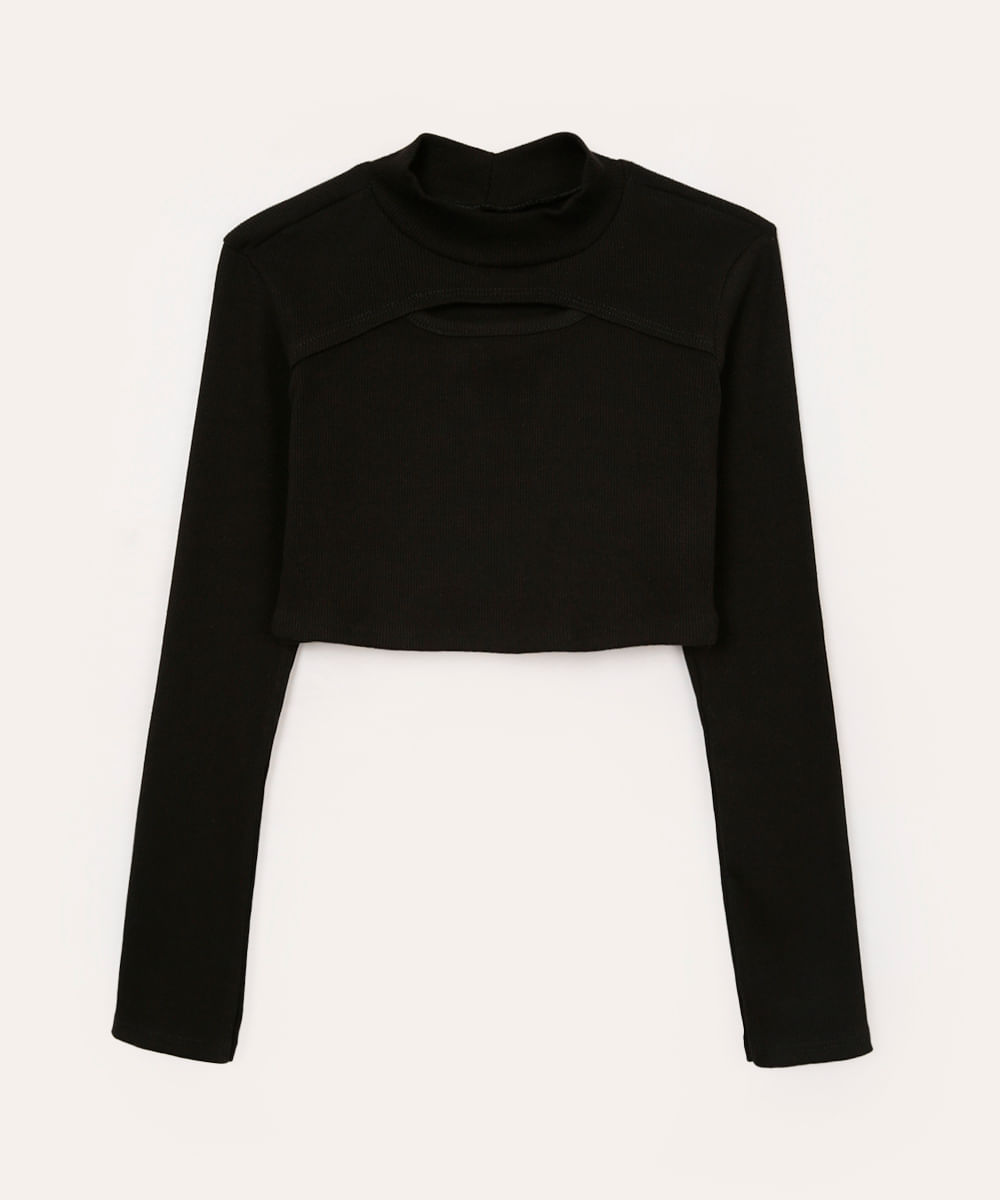 blusa de algodão juvenil cut out preto