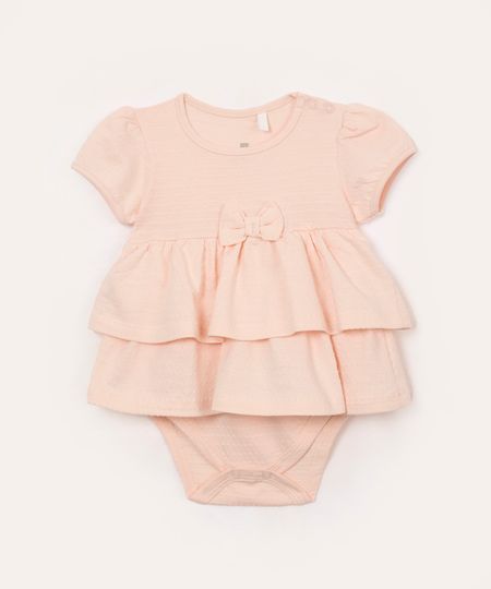 body com saia infantil babados rosa 6-9