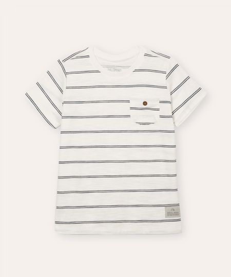 camiseta de algodão infantil com bolso listrada branca 6