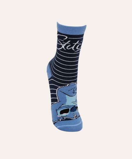 meia cano longo stitch listrada azul marinho 34-39