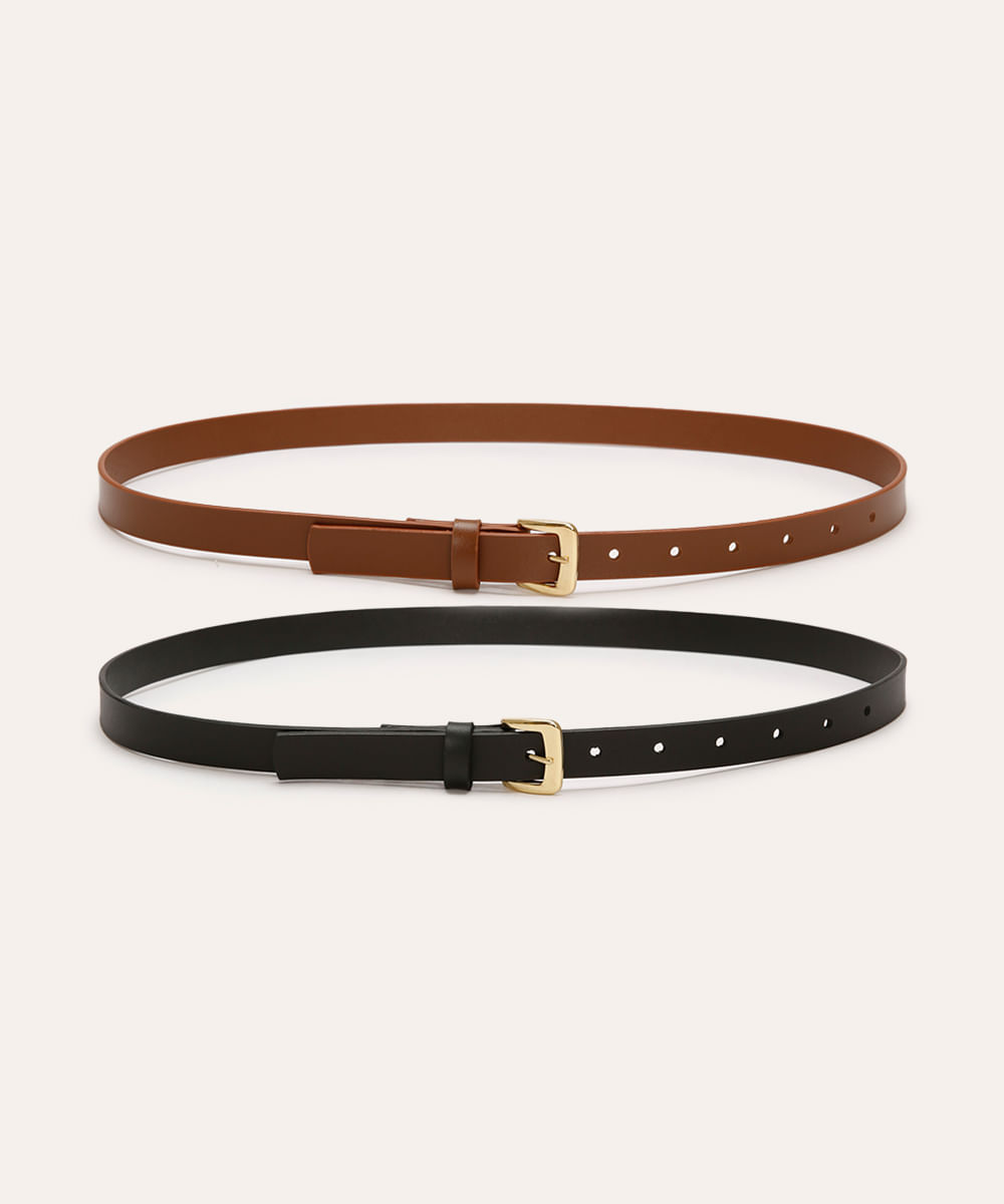 kit de 2 cintos fivela quadrada colorido