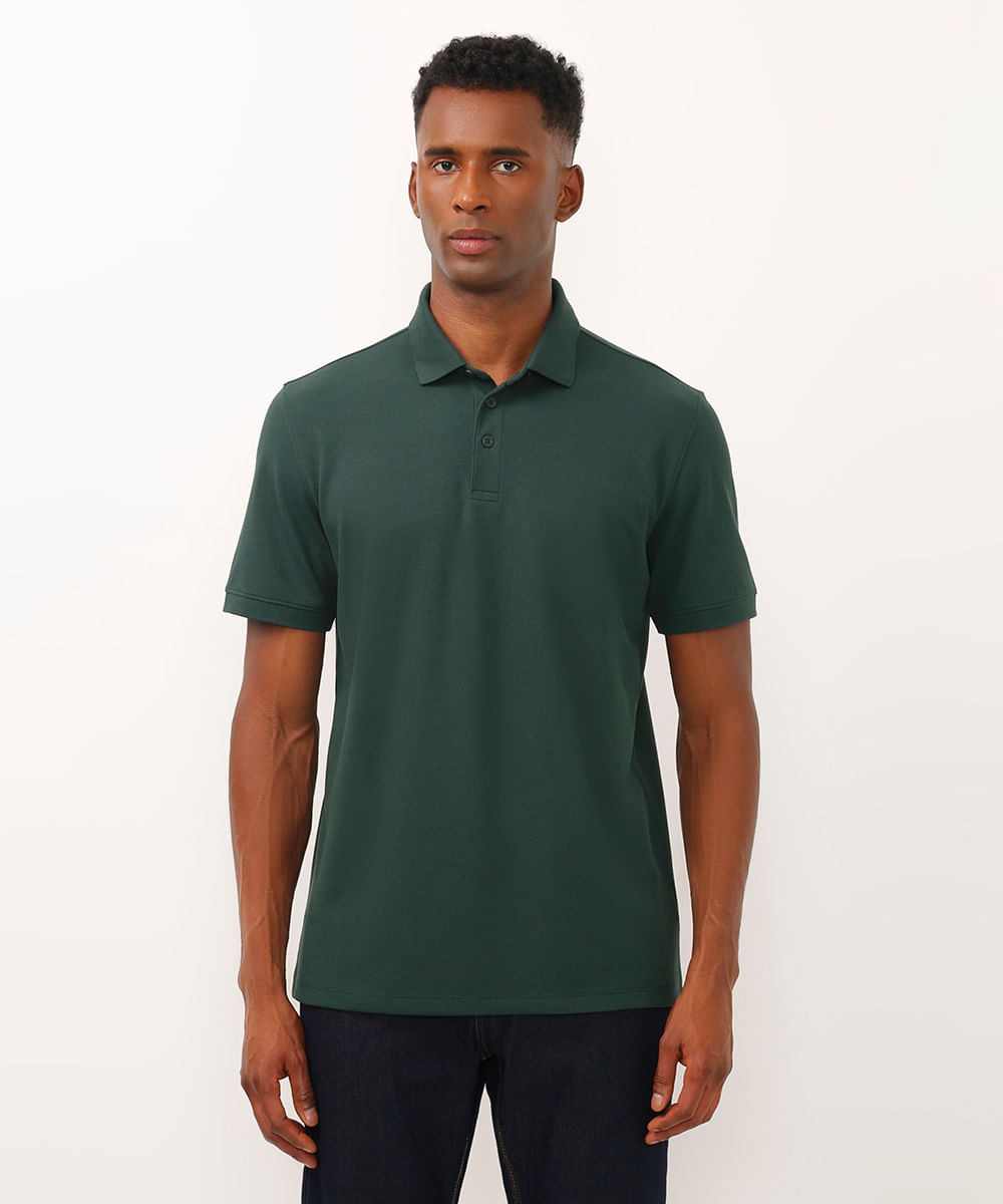 polo de algodão básica manga curta verde