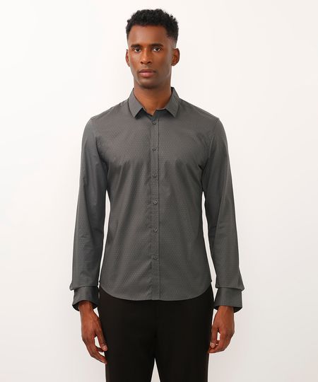 camisa de algodão slim poá manga longa cinza M camisa de algodão slim poá manga longa cinza M