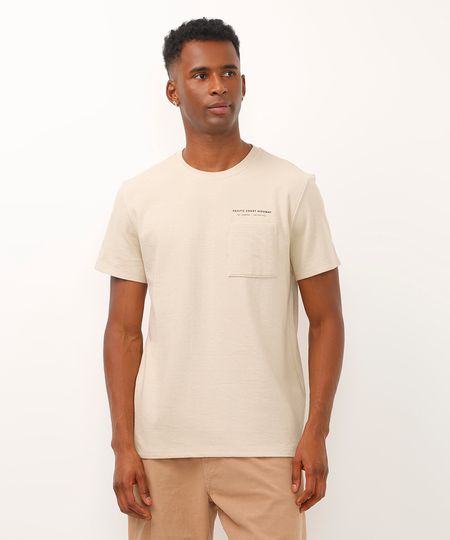 camiseta de algodão com bolso manga curta bege M