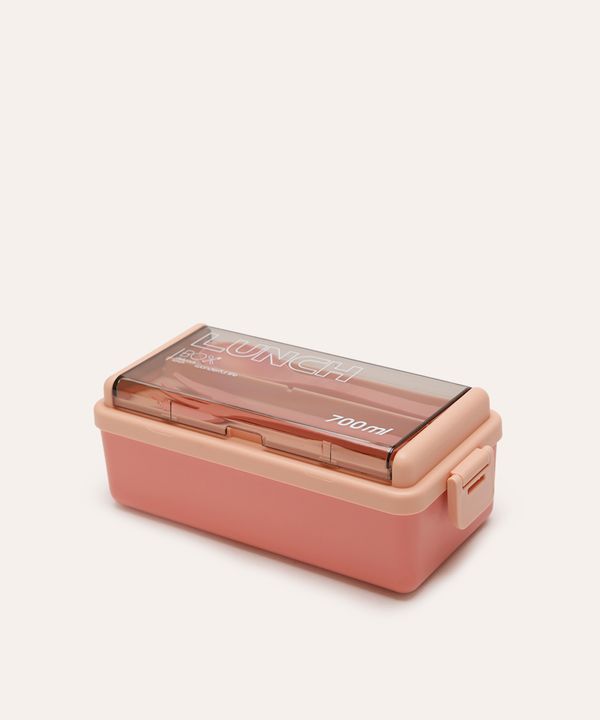marmita com divisória e talheres rosa UNICO