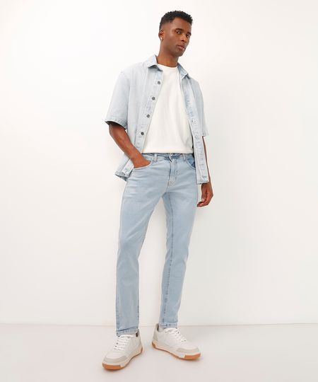 calça slim jeans com bolsos azul 38