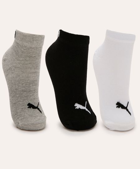 kit de 3 meias puma cano curto colorida 34-37 kit de 3 meias puma cano curto colorida 34-37