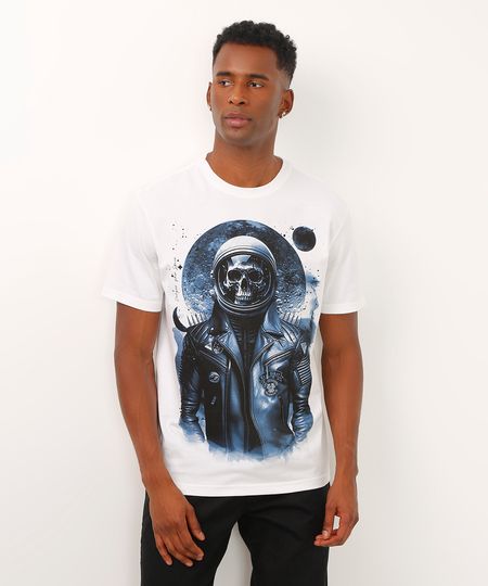 camiseta comfort de algodão astronauta off white P