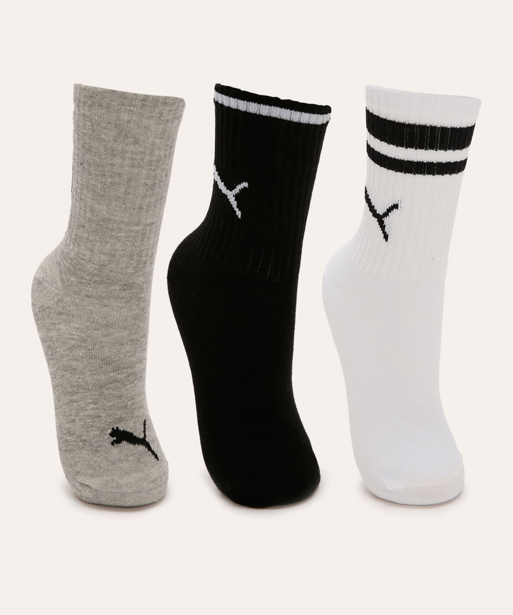 kit de 3 meias puma infantil cano longo colorida kit de 3 meias puma infantil cano longo colorida