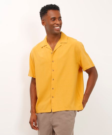 camisa de linho manga curta amarela P