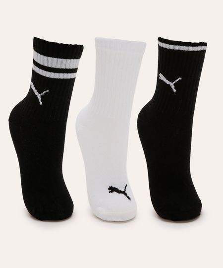 kit de 3 meias puma cano longo colorida 30-33 kit de 3 meias puma cano longo colorida 30-33