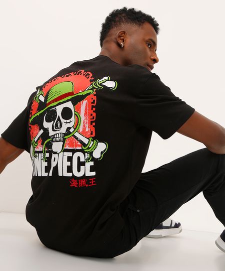 camiseta relaxed de algodão one piece metalizada preta PP