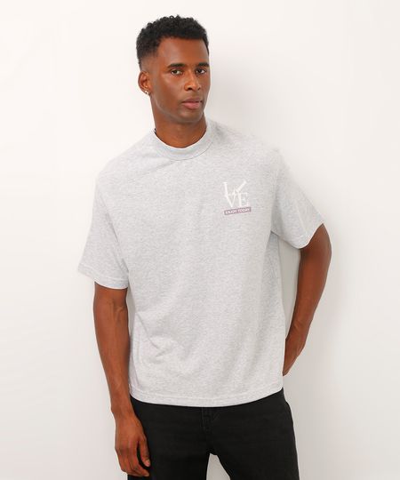 camiseta de moletinho manga curta live enjoy today cinza M