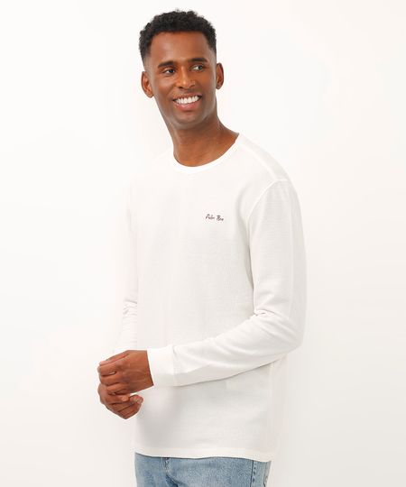 camiseta de algodão manga longa texturizada palm tree off white P camiseta de algodão manga longa texturizada palm tree off white P