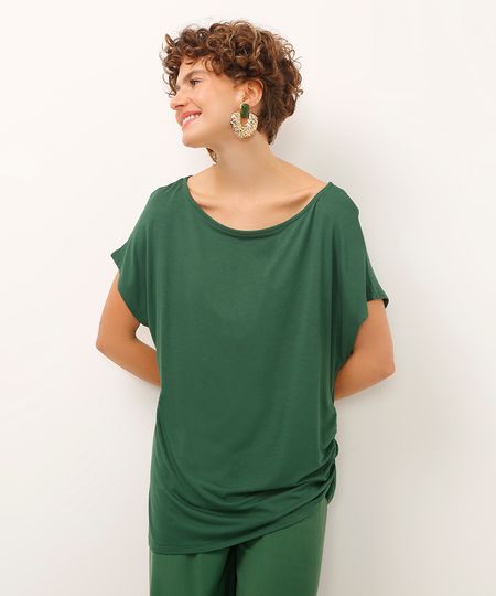 blusa de viscose com franzido manga curta verde PP