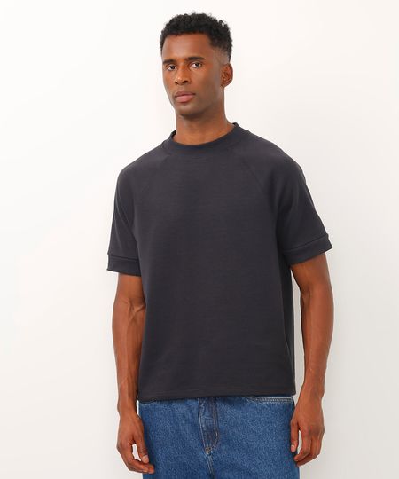 camiseta de algodão manga raglan preta M