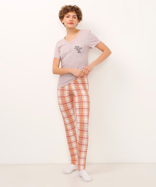 pijama de viscose manga curta xadrez lilás M