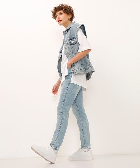 calça jeans super skinny cintura alta azul 34