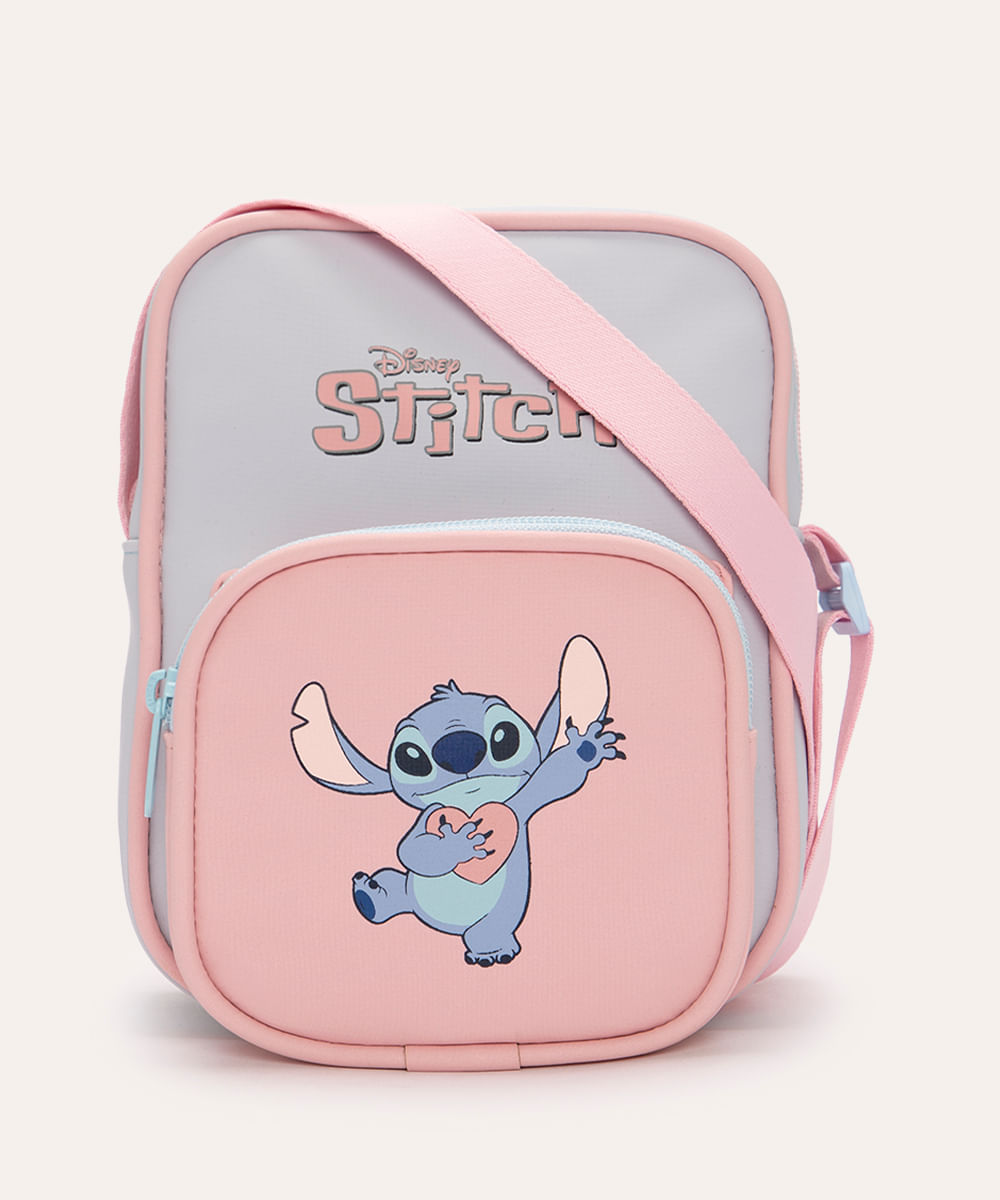 bolsa shoulder stitch com bolso rosa