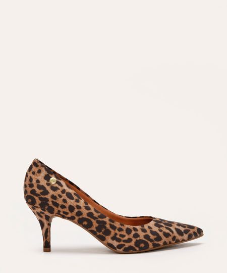 scarpin animal print onça salto médio vizzano bege 37