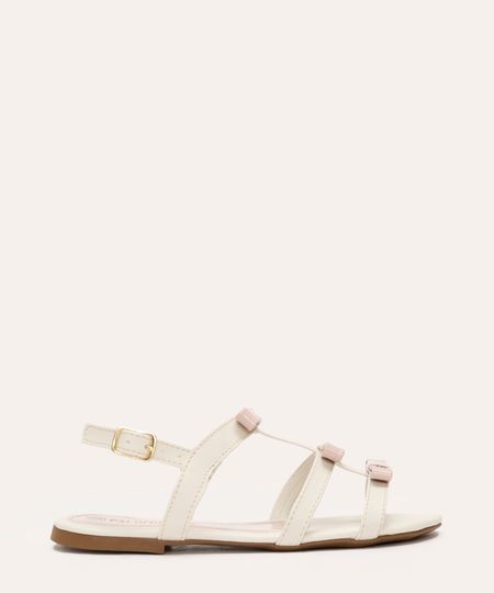 sandália infantil verniz com laços off white 30