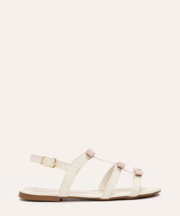 sandália infantil verniz com laços off white 30