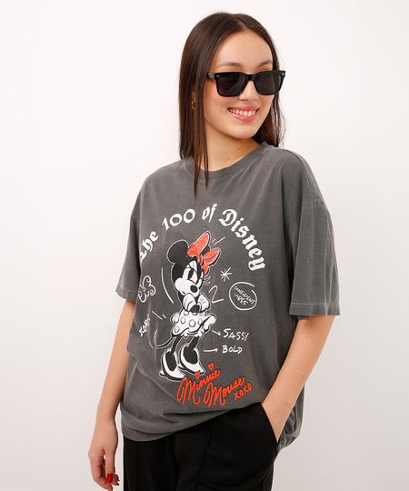 camiseta de algodão juvenil minnie manga curta preta 10