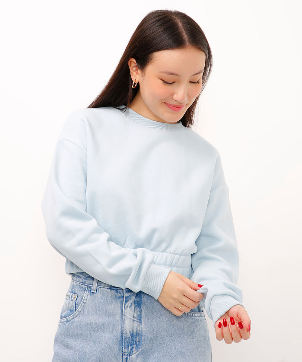cropped de moletom juvenil azul claro