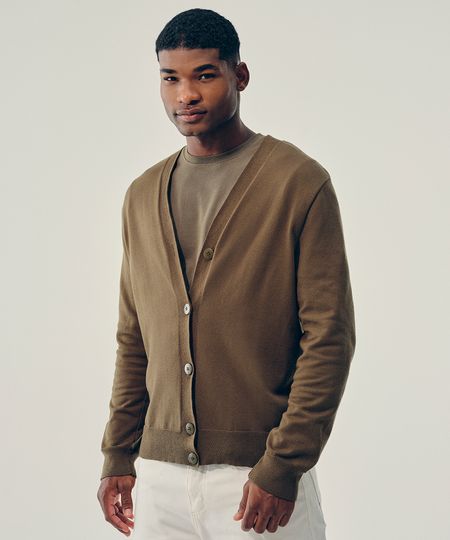 cardigan de tricot gola v verde militar P
