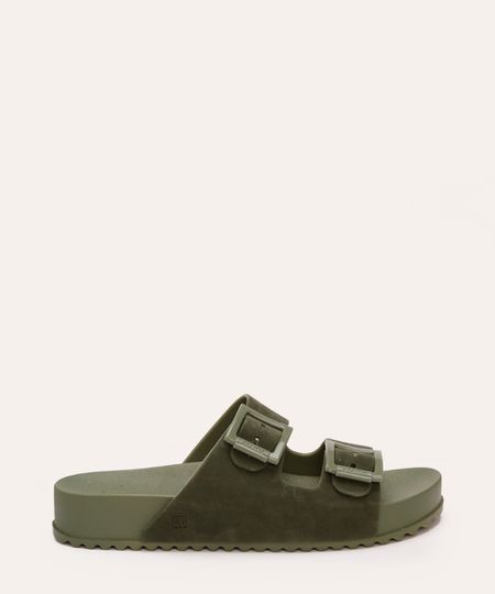 rasteirinha suede com fivelas verde 35
