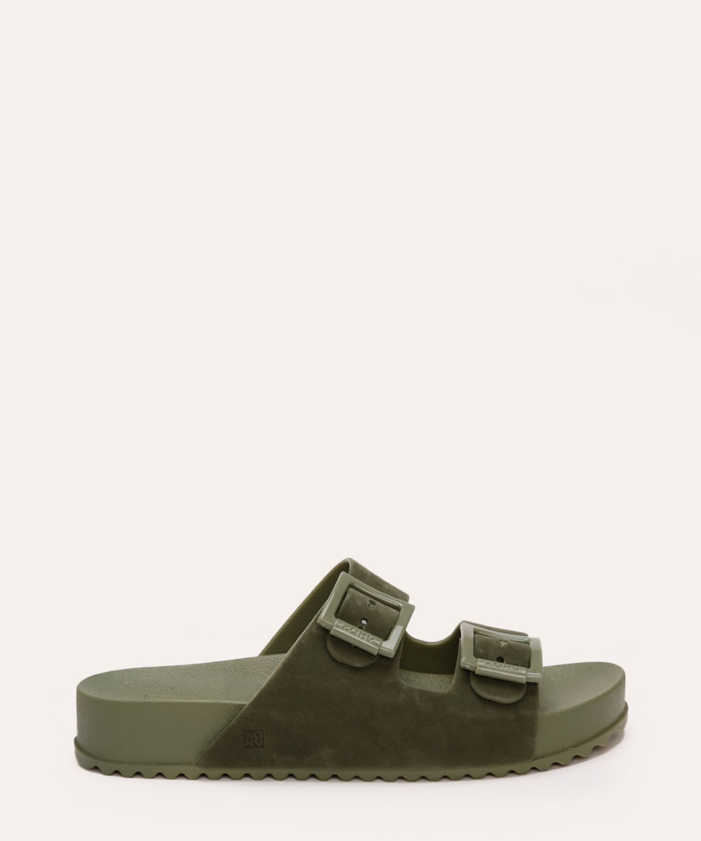rasteirinha suede com fivelas verde