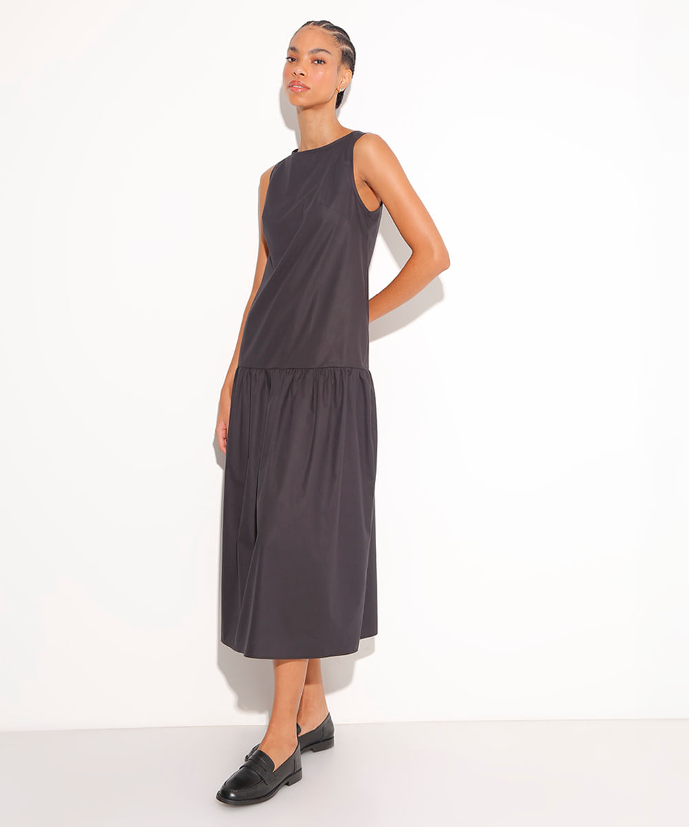 vestido longo de algodão mindset preto
