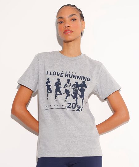 camiseta de algodão i love runnig mindset cinza mescla PP