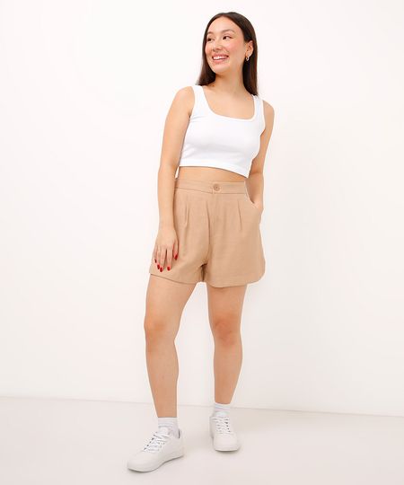 short de viscose cintura alta bege 10
