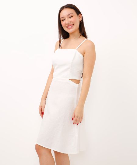 vestido com linho curto recortes juvenil off white 12