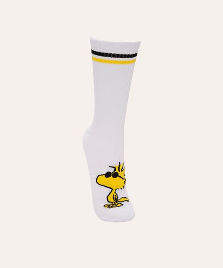 meia de algodão cano alto snoopy branco 37-40