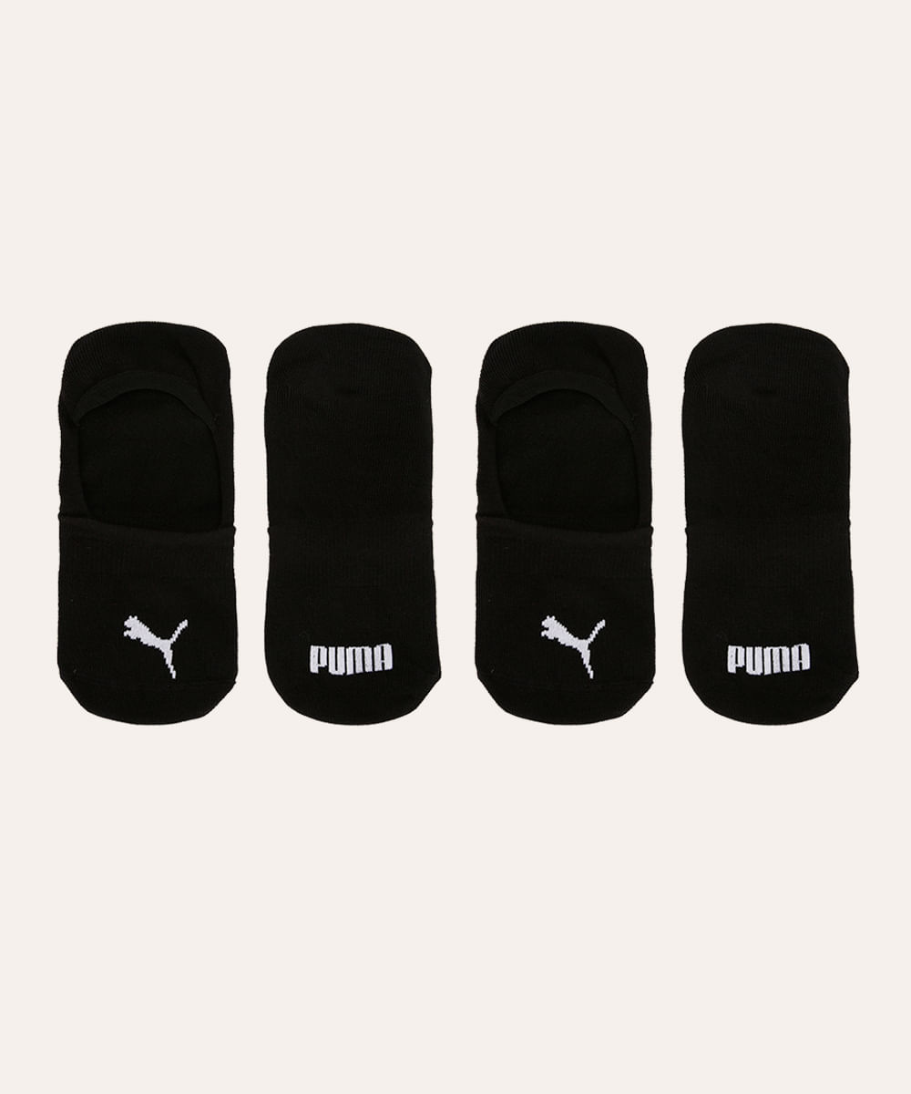 kit de 2 pares de meias invisível puma preto