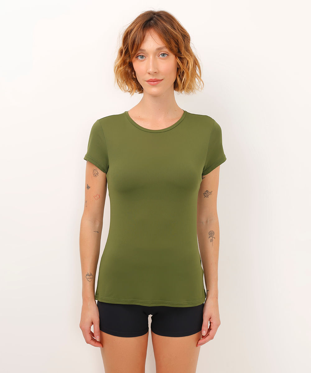 camiseta feminina esportiva ace com recorte manga curta verde