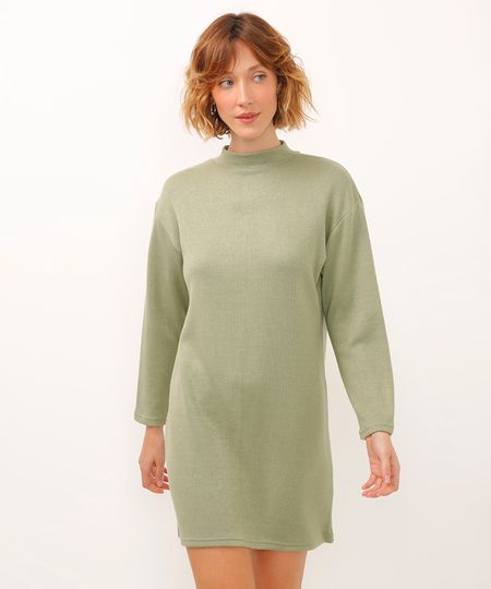 vestido curto de tricot básico gola alta verde P