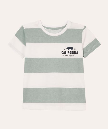 camiseta de algodão infantil manga curta listrada verde 2